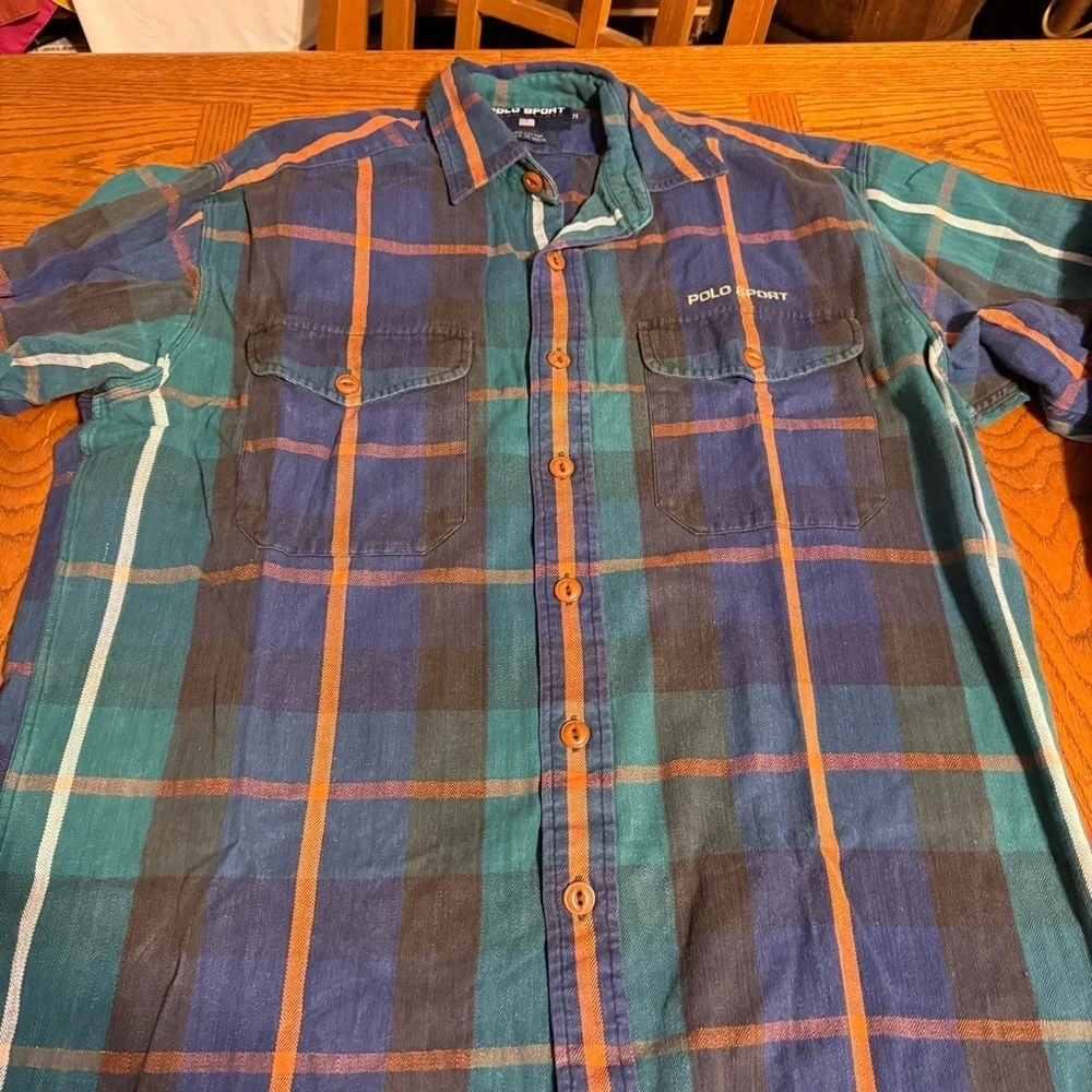 VTG Polo Ralph Lauren Plaid Long Sleeve Button Up Shirt Sz M Y2K 90s Style